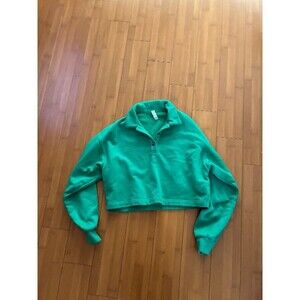 Alo Yoga Cropped Henley Sweater Kelly Green Long Sleeve Lounge Top XS Cozy